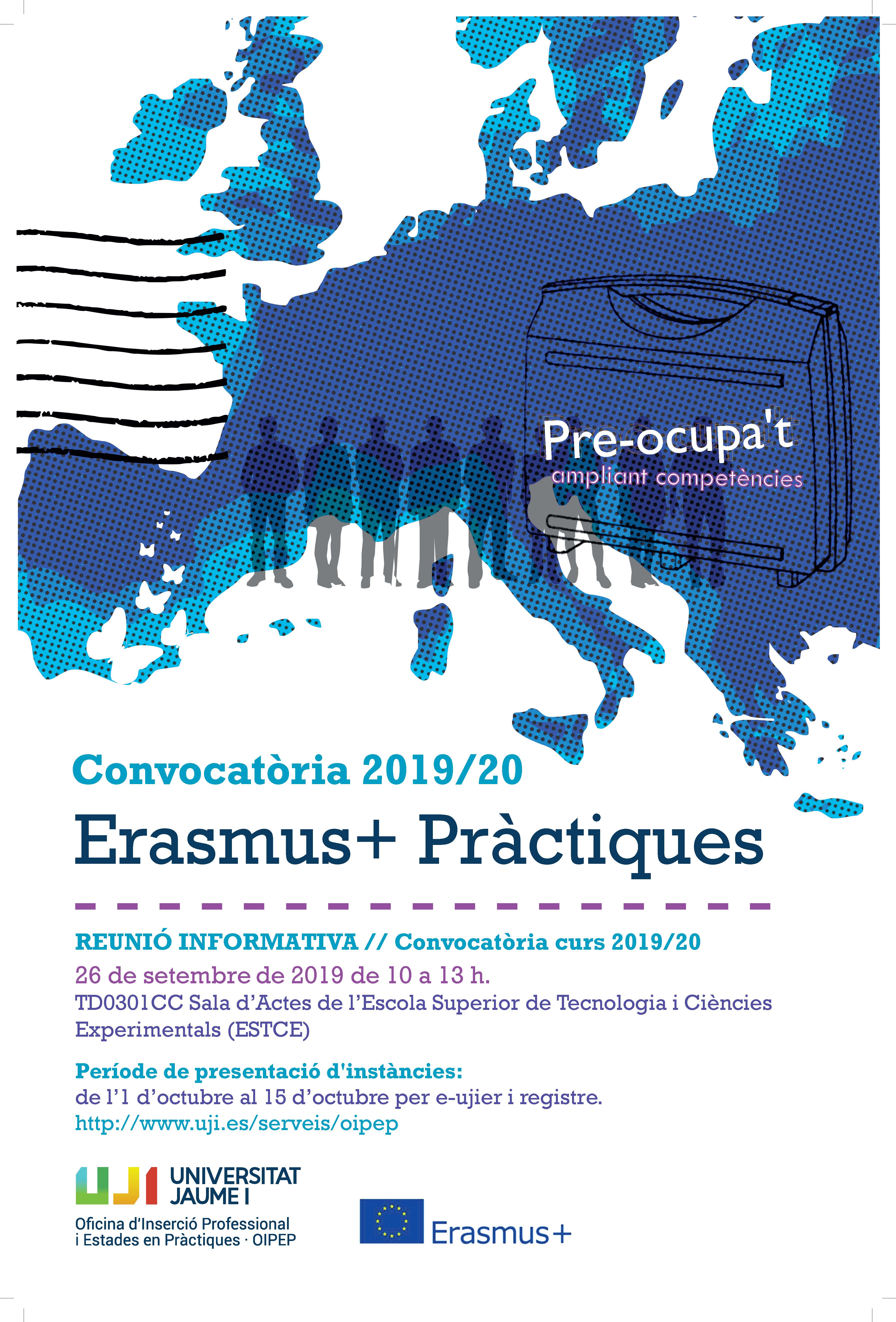 Cartell informatiu convocatòria Erasmus + pràctiques